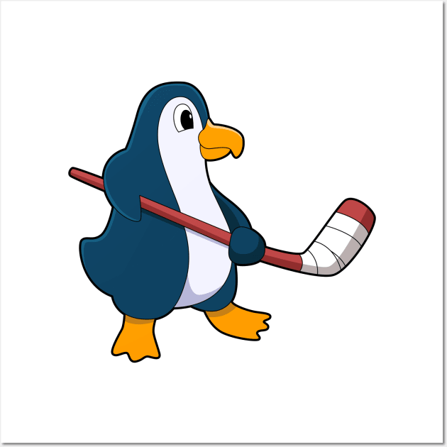 Penguin at Ice hockey with Ice hockey stick Wall Art by Markus Schnabel